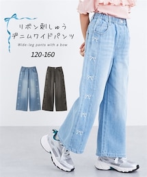 nissen | 綿100％リボン刺しゅうデニムワイドパンツ（女の子）