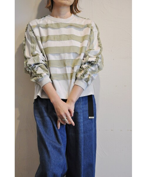 RehersalL（リハーズオール）の「キュプラボーダーロンＴ（Tシャツ/カットソー・レディース・ホワイト/ピンク/グリーン/ブラック・one）」の3枚目の写真