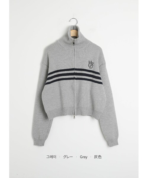 DHOLIC（ディーホリック）の「2WAYボーダー刺繍ジップカーディガン（カーディガン/ボレロ・レディース・グレー/アイボリー/ネイビー・FREE）」の3枚目の写真