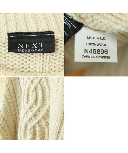 --（--）の「イギリス製 NEXT MENS WEAR フィッシャーマン ケーブル編み ウールセーター アランニット クルーネック オフホワイト メンズL ヨーロッパ古着（ニット/セーター・レディース・ホワイト・L）」の2枚目の写真