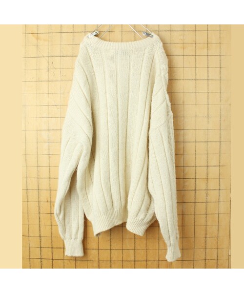 --（--）の「イギリス製 NEXT MENS WEAR フィッシャーマン ケーブル編み ウールセーター アランニット クルーネック オフホワイト メンズL ヨーロッパ古着（ニット/セーター・レディース・ホワイト・L）」の3枚目の写真