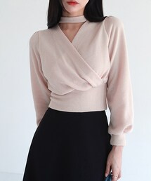 DHOLIC | チョーカーカシュクールリブTシャツ(Tシャツ/カットソー)