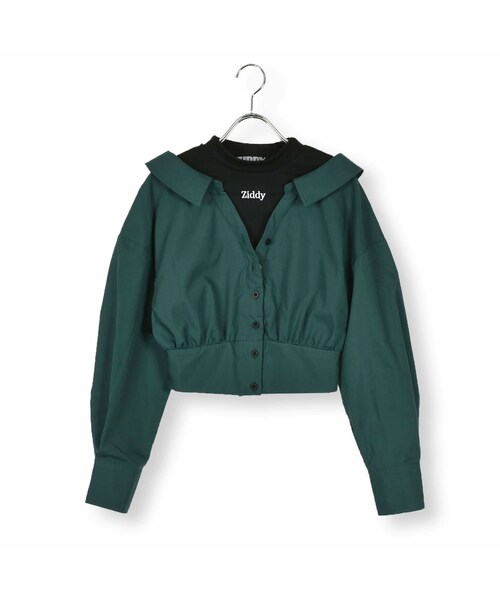 ZIDDY（ジディ）の「ショート丈ドッキングシャツ(130~160cm)（シャツ/ブラウス・キッズ・ブラック/グリーン・150）」の2枚目の写真