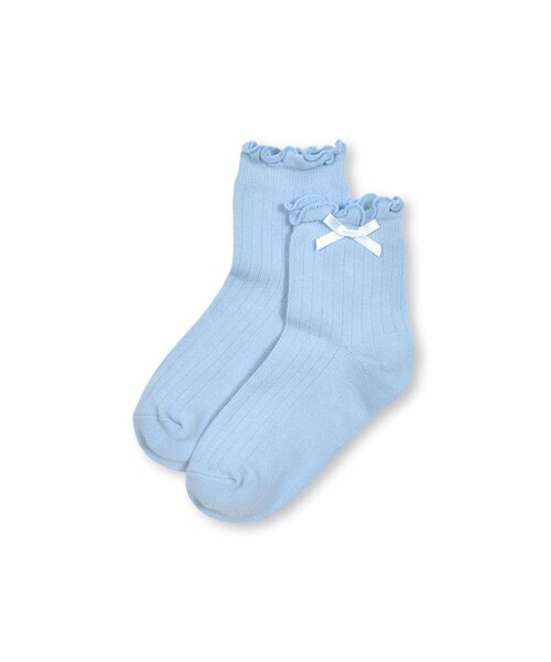 BeBe（ベベ）の「メロウフリルクルーソックス(11~24cm)（ソックス/靴下・キッズ・ホワイト/ピンク/ブルー・17－19㎝）」の2枚目の写真