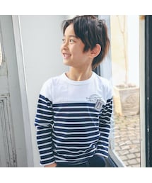 BeBe | 肩抜きボーダー切替Tシャツ(80~150cm)(Tシャツ/カットソー)