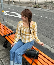 DHOLIC（ディーホリック）の「チェックぺプラムブラウス（シャツ/ブラウス）」