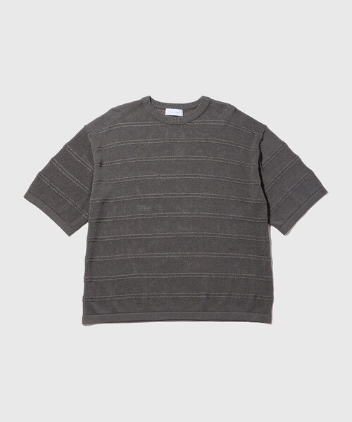 ADAM ET ROPE'(アダムエロペ)の「シアーボーダーニットTEE(Tシャツ/カットソー・メンズ・ブラック/チャコール/オフホワイト・L/M)」の5枚目の写真