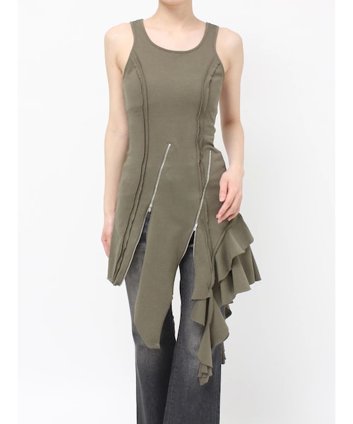 EVRIS（エヴリス）の「アシンメトリージップタンクワンピース（ワンピース・レディース・ホワイト/ブラック/カーキ・F）」の16枚目の写真