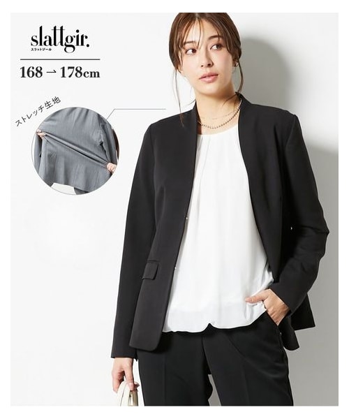 nissen（ニッセン）の「高身長　ストレッチきれい見えノーカラージャケット（トールサイズ）（ジャケット/アウター・レディース・黒/ネイビー/グレー/モカベージュ・MTT/LTT/LLTT/3LTT/4LTT/5LTT）」の5枚目の写真