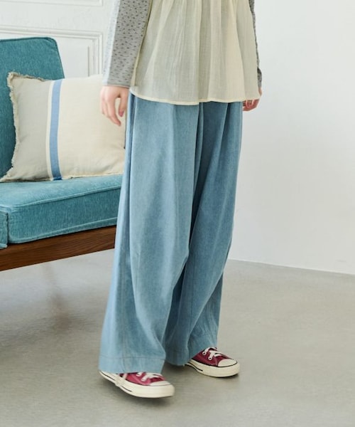 Crisp（クリスプ）の「ボリュームデニムパンツ[c2R3481]（デニムパンツ・レディース・ブルー/ネイビー/ストライプ アイボリー/ストライプ ネイビー/イエロー/ストライプ グレー・FREE）」の5枚目の写真