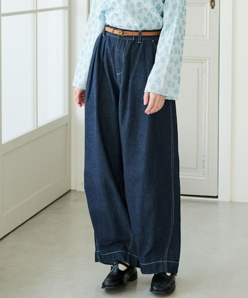 Crisp（クリスプ）の「ボリュームデニムパンツ[c2R3481]（デニムパンツ・レディース・ブルー/ネイビー/ストライプ アイボリー/ストライプ ネイビー/イエロー/ストライプ グレー・FREE）」の6枚目の写真