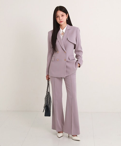 DHOLIC(ディーホリック)の「ボレロジャケット&ゴールドボタンベスト&フレアスラックス3SET(つなぎ/オールインワン・レディース・ブラック/ライトパープル・S/M)」の1枚目の写真