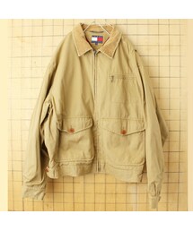 90s USA TOMMY HILFIGER トミーヒルフィガー カバーオール ハンティング ジャケット メンズL ベージュ アウトドア アメリカ古着