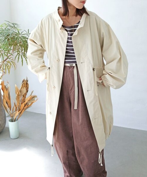 Crisp（クリスプ）の「スタンドカラーモッズコート[c8R3404]（モッズコート・レディース・ブラウン/アイボリー/カーキ・FREE）」の2枚目の写真