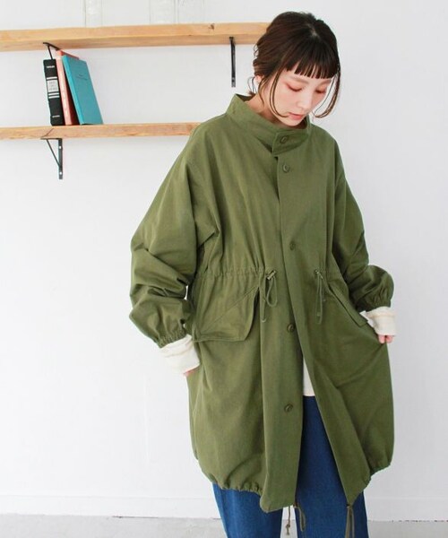 Crisp（クリスプ）の「スタンドカラーモッズコート[c8R3404]（モッズコート・レディース・ブラウン/アイボリー/カーキ・FREE）」の3枚目の写真