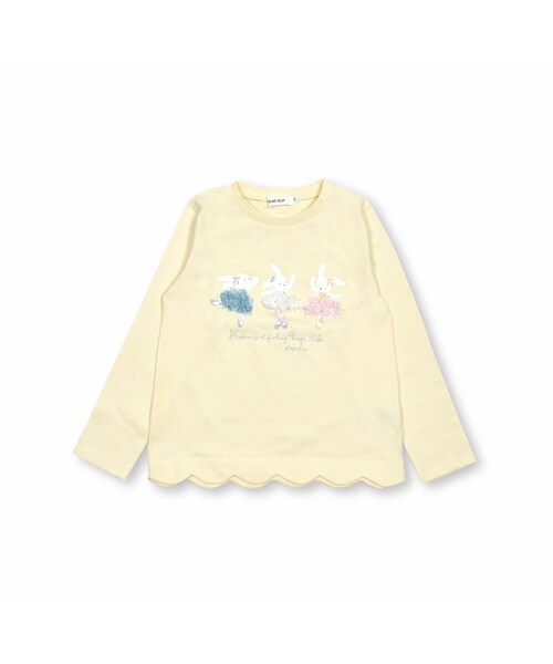 SLAP SLIP（スラップスリップ）の「アニマルバレエウサギ裾スカラップお花シフォン長袖Tシャツ(80~130cm)（Tシャツ/カットソー・キッズ・ピンク/イエロー・110）」の2枚目の写真