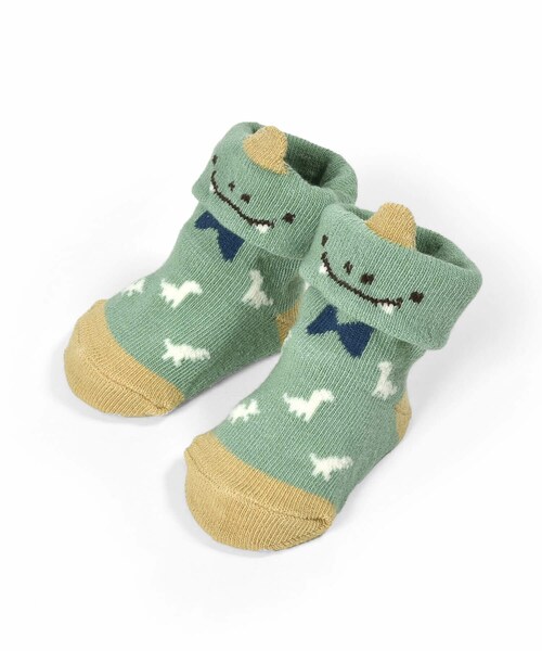 SLAP SLIP BABY（スラップスリップベビー）の「アニマルクマ+ウサギ+恐竜カップソックスベビー(9-12cm)（ベビーシューズ/ベビーソックス・キッズ・ホワイト/ピンク/グリーン・ワンサイズ）」の2枚目の写真