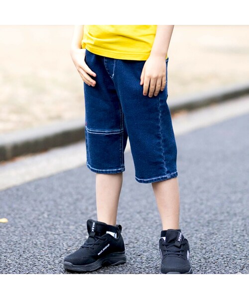 WASK(ワスク)の「6分丈ロゴ刺しゅうストレッチデニムパンツ(100~160cm)(その他パンツ・キッズ・ブルー/グレー・110cm)」の1枚目の写真
