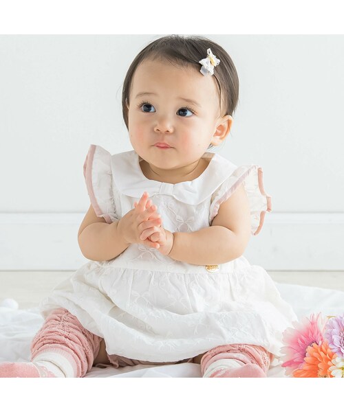 SLAP SLIP BABY（スラップスリップベビー）の「【お揃い】リボン襟付きリボン柄レースワンピース+ブルマセットベビー(70~80cm)（その他ベビーウェア・キッズ・ブルー/ホワイト・ﾜﾝｻｲｽﾞ(70-80cm)）」の2枚目の写真