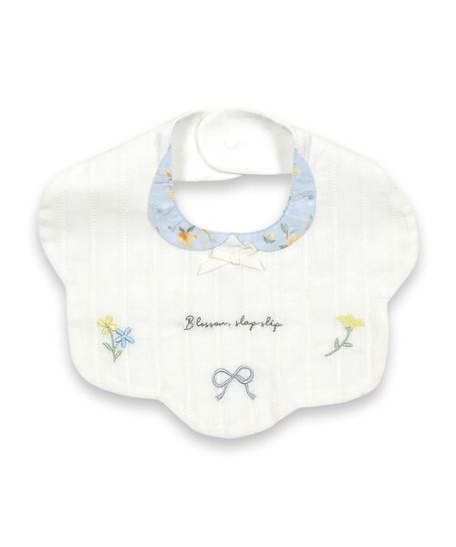 SLAP SLIP BABY（スラップスリップベビー）の「【お揃い】花柄襟リボン付きスカラップスタイベビー（スタイ/よだれかけ・キッズ・ベージュ/ホワイト・ﾜﾝｻｲｽﾞ）」の2枚目の写真