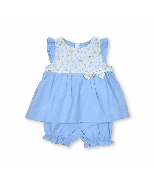 SLAP SLIP BABY（スラップスリップベビー）の「【お揃い】花柄リボン付きワンピース+ブルマセット(70~80cm)（その他ベビーウェア・キッズ・ピンク/ブルー・ﾜﾝｻｲｽﾞ(70-80cm)）」の2枚目の写真
