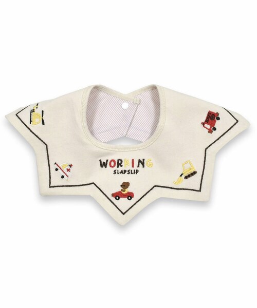 SLAP SLIP BABY（スラップスリップベビー）の「【お揃い】恐竜アニマルはたらくくるま刺しゅうトゲトゲリバーシブルスタイベビー（スタイ/よだれかけ・キッズ・ホワイト/その他/ブルー/ベージュ・ﾜﾝｻｲｽﾞ）」の2枚目の写真