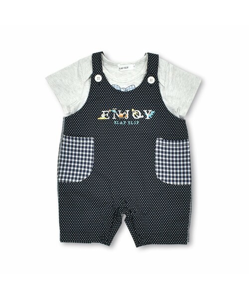 SLAP SLIP BABY（スラップスリップベビー）の「【お揃い】ギンガムチェックドット柄サロペット+ボディミニセットアップベビー(70~80cm)（その他ベビーウェア・キッズ・ブラック/ブルー・70）」の2枚目の写真