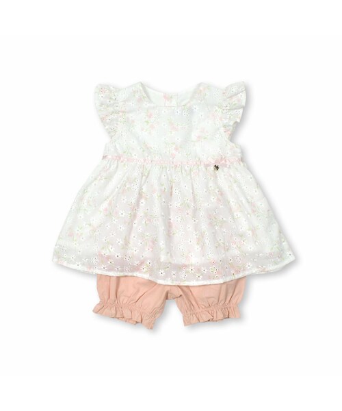 SLAP SLIP BABY(スラップスリップベビー)の「花柄シフォンレースワンピース+カラーブルマセットアップベビー(70~80cm)(その他ベビーウェア・キッズ・イエロー/ピンク・ワンサイズ(70-80cm))」の2枚目の写真
