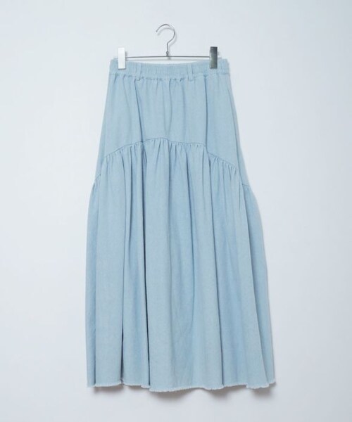 Crisp（クリスプ）の「ギャザーデザインフリンジデニムスカート[c2R3404]（デニムスカート・レディース・ブラック/ブルー/ネイビー・FREE）」の5枚目の写真