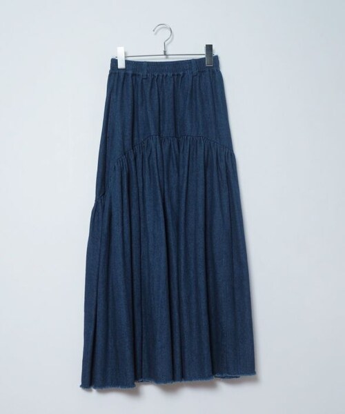 Crisp（クリスプ）の「ギャザーデザインフリンジデニムスカート[c2R3404]（デニムスカート・レディース・ブラック/ブルー/ネイビー・FREE）」の6枚目の写真