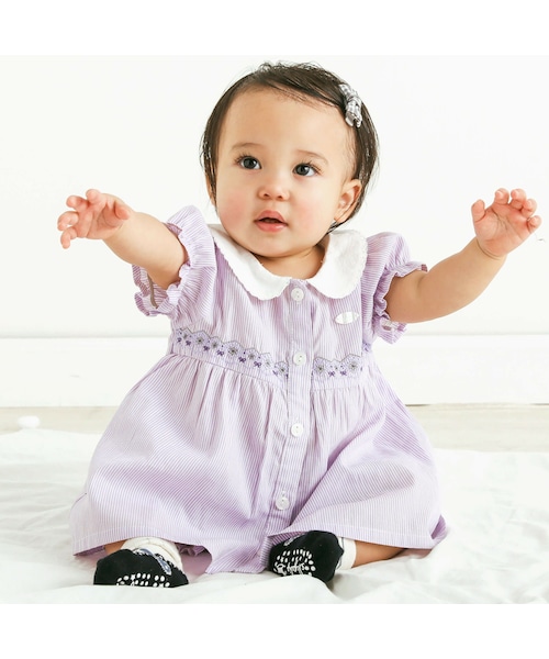 SLAP SLIP BABY（スラップスリップベビー）の「【お揃い】デニムギンガムチェックストライプ柄ワンピース+ブルマセットアップベビー(70~80cm)（その他ベビーウェア・キッズ・ブルー/パープル/ブラック・ﾜﾝｻｲｽﾞ(70-80cm)）」の3枚目の写真