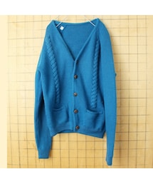 の「60s 70s USA ウール ニット カーディガン ブルー メンズM相当