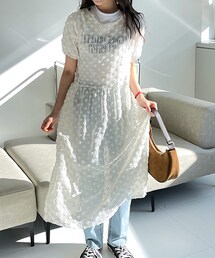 DHOLIC | フラワーテクスチャーシアーパフワンピース(ワンピース)