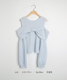 オープンショルダーリボンリブTシャツ