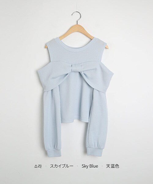DHOLIC（ディーホリック）の「オープンショルダーリボンリブTシャツ（Tシャツ/カットソー・レディース・ブラック/アイボリー/ピンク/スカイブルー/レモン・FREE）」の4枚目の写真