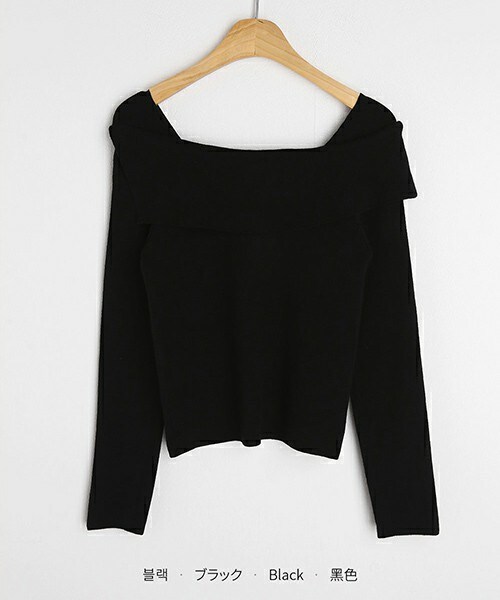 DHOLIC（ディーホリック）の「アシメショルダークロップドニット（ニット/セーター・レディース・ブラック/ディープスカイブルー/イエロー/ピンク/ベージュ・FREE）」の2枚目の写真
