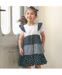 BeBe | ドット+チェックティアードワンピース(90~150cm)(ワンピース)
