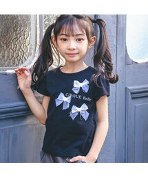 BeBe | オーガンジーリボンモノトーンTシャツ(90~150cm)(Tシャツ/カットソー)
