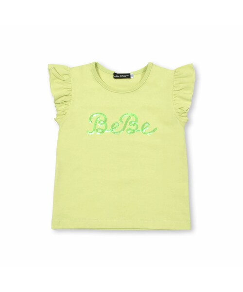 BeBe（ベベ）の「オーロラスパンコールロゴフリル袖Tシャツ(100~150cm)（Tシャツ/カットソー・キッズ・パープル/グリーン・110）」の2枚目の写真