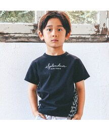 BeBe | 手書き風ロゴ総柄切り替えポンチTシャツ(80~150cm)(Tシャツ/カットソー)