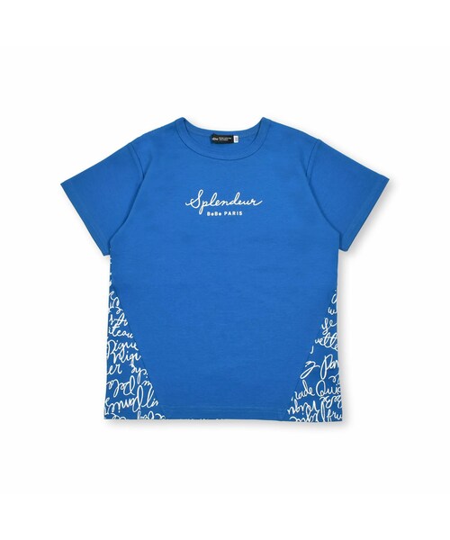 BeBe（ベベ）の「手書き風ロゴ総柄切り替えポンチTシャツ(80~150cm)（Tシャツ/カットソー・キッズ・ブラック/ブルー・110）」の2枚目の写真