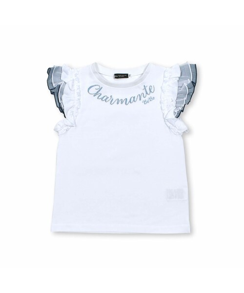 BeBe(ベベ)の「チュールレイヤード袖フリル天竺Tシャツ(90~150cm)(Tシャツ/カットソー・キッズ・ホワイト・110)」の1枚目の写真