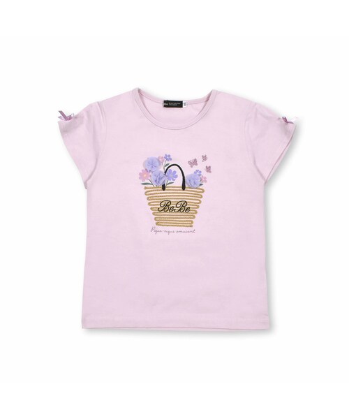 BeBe(ベベ)の「フラワーバスケットコード刺しゅう天竺Tシャツ(90~150cm)(Tシャツ/カットソー・キッズ・イエロー/ピンク・110)」の2枚目の写真