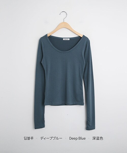 DHOLIC（ディーホリック）の「フィンガーホールUネックTシャツ（Tシャツ/カットソー・レディース・イエロー/アイボリー/ブラック/ピンク/ブラウン/ディープレッド/スカイブルー/ディープブルー/ミント・FREE）」の7枚目の写真