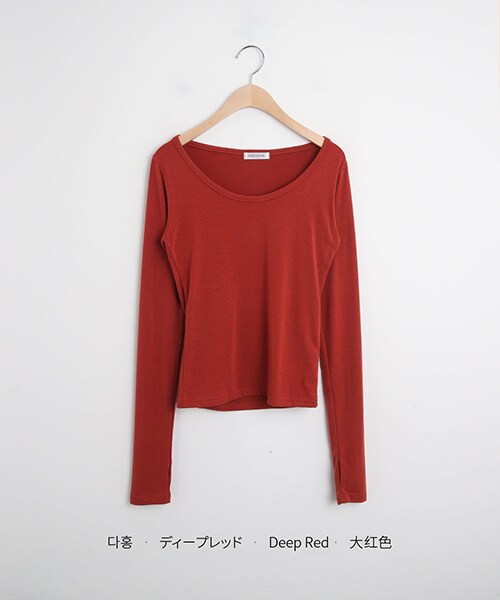 DHOLIC（ディーホリック）の「フィンガーホールUネックTシャツ（Tシャツ/カットソー・レディース・イエロー/アイボリー/ブラック/ピンク/ブラウン/ディープレッド/スカイブルー/ディープブルー/ミント・FREE）」の9枚目の写真