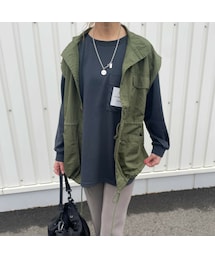 copine | スタンドカラーミリタリーベスト(カーキ)(ミリタリージャケット)