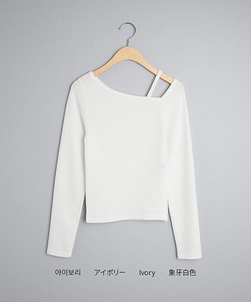 DHOLIC（ディーホリック）の「2WAYアンバランスネックスリットTシャツ（Tシャツ/カットソー・レディース・グレー/アイボリー/スカイブルー/ネイビー・FREE）」の2枚目の写真