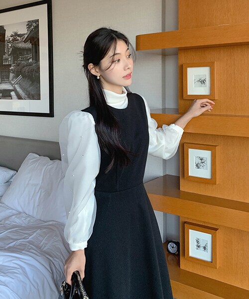 DHOLIC(ディーホリック)の「フェイクパールオーガンジーブラウス(シャツ/ブラウス・レディース・ブラック/アイボリー・FREE)」の2枚目の写真