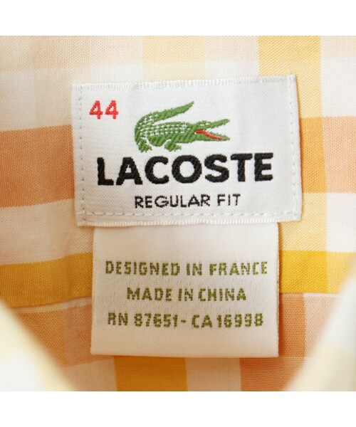 FRENCH LACOSTE(フレンチラコステ)の「フランス企画 フレンチラコステ Lacoste 長袖 ボタンダウン チェック シャツ オレンジ ライトイエロー メンズL相当 ヨーロッパ古着(シャツ/ブラウス・メンズ・オレンジ・L)」の3枚目の写真