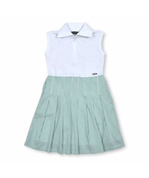 BeBe | ストライプポンチ切替ハーフジッププリーツワンピース(90~150cm)(ワンピース)
